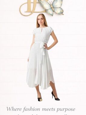 Boss - Midi Dress In Plissé Fabric With Asymmetric Hemline  6